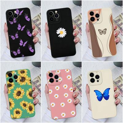 For Apple iPhone 6 7 8 11 12 13 14 15 Pro Max X XS XR SE Phone Case Liquid Soft Silicone Shockproof Cover Sunflower Butterfly For iPhone Shell Bumper