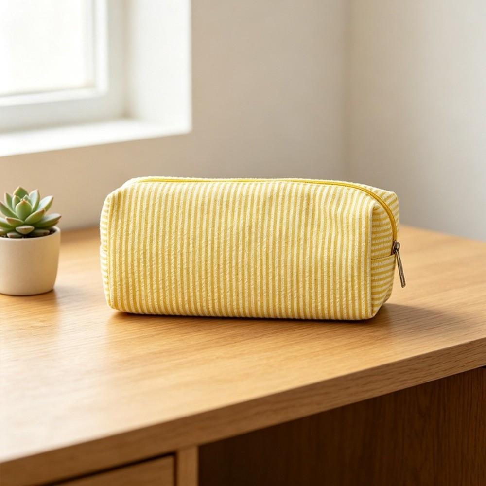 Striped Print Pencil Pouch Polyester Bubble Yarn Pen Bag Minimalist Stationery Pouch School Office
