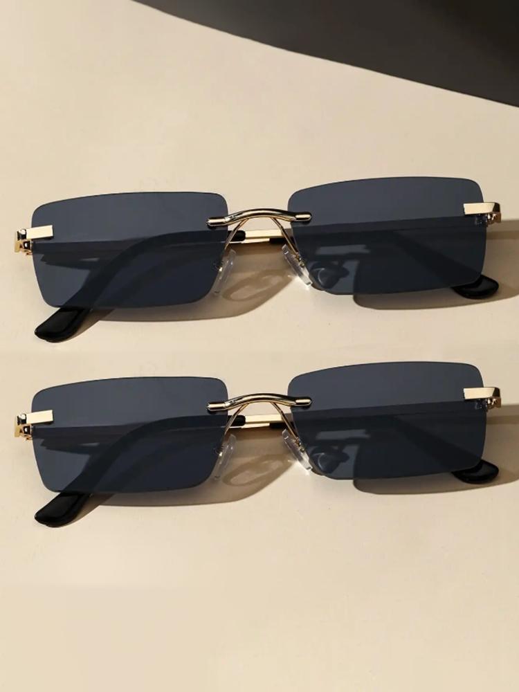 1/2Pcs Unisex Metal Square Frame Fashio Rimless Sunglasses For Outdoor Beach Party