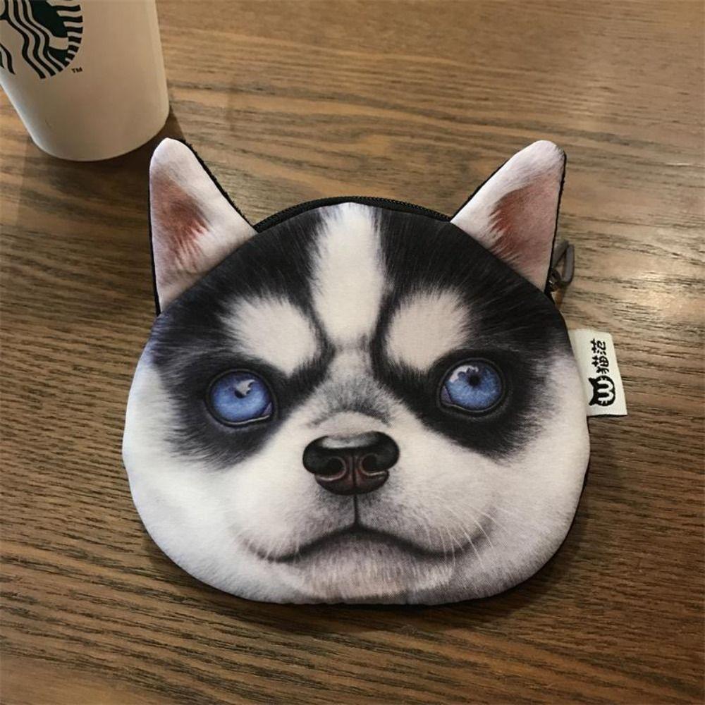 Siberian Husky Change Storage Bag Dog Expression Card Holder Creative Dog Pattern Coin Purse  Women
