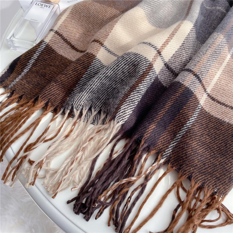 Stripe Plaid Women Scarf Elegant Stylish Imitation Cashmere Shawl Winter Pashmina Versatile Warm Wrap Scarf