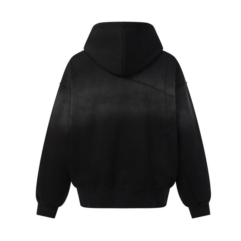 Mens Oversized Distressed Hooded Zip-Up Sweatshirt Streetwear Cotton Pullover Fall Casual Jacket
