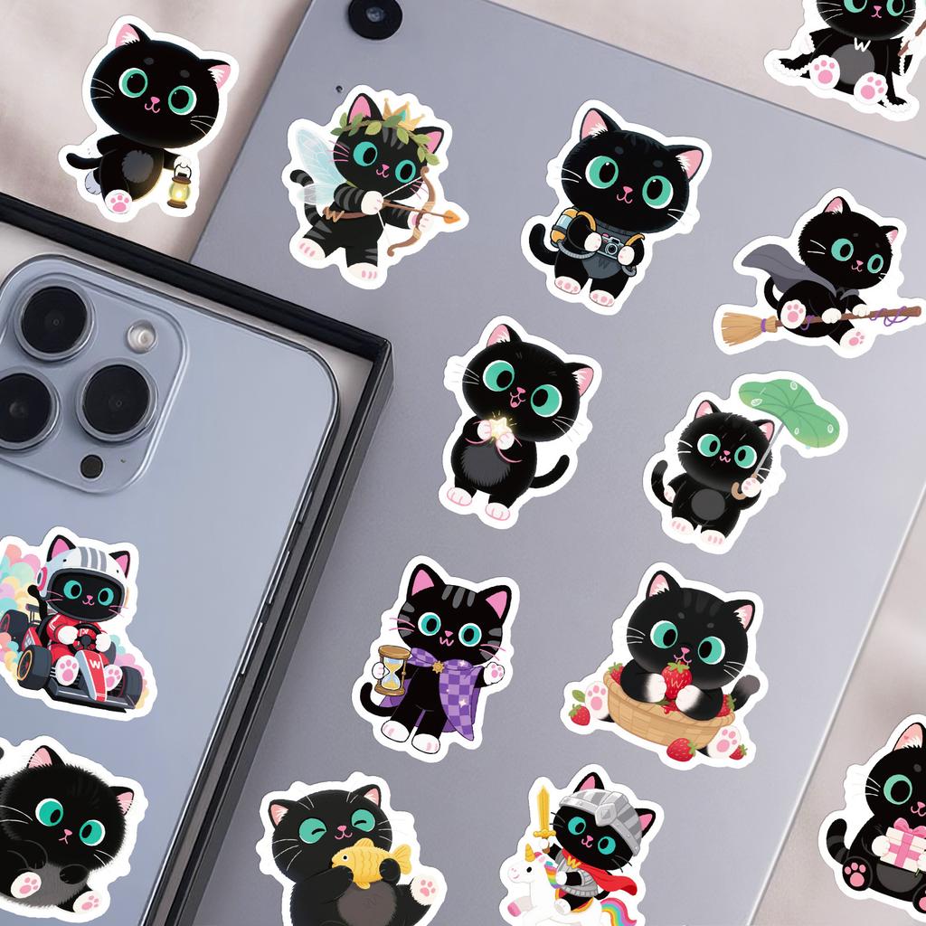 56PCS Cute Big Eyes Black Cat Graffiti Stickers with Creative & Interesting Water Cups Decorative Stationery Notebook Stickers