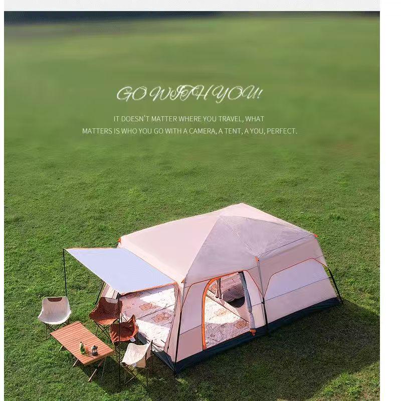 Outdoor Camping Tent: Large, Portable, Sun-Protected, Rainproof, 2 Rooms + Living Area, Fits 8-12 People