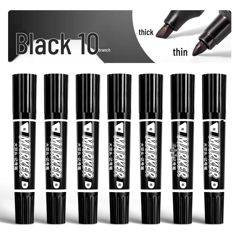 Large Double-Headed Oily Waterproof Marker - Black & Red Broad Tip, Non-Fading, Oil-Proof for Industrial Use