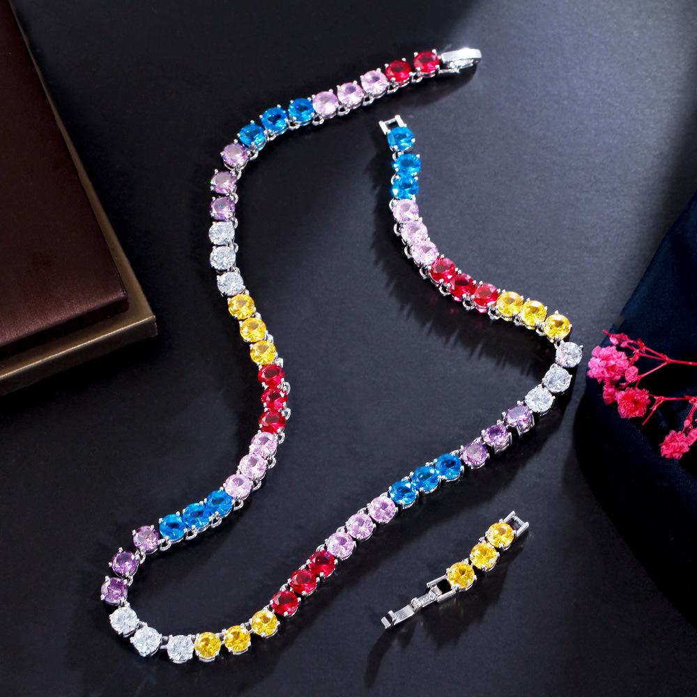 Rainbow Full Diamond Zircon Necklace Trendy Creative Hip Hop Necklace Jewelry