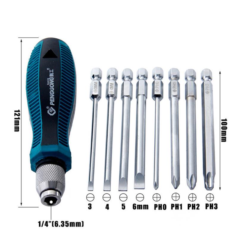 Hot! 9Pcs/Set Precision Screwdriver Set for 1/4in/6.35mm Phillips/Slotted Bits with Weak Magnetic