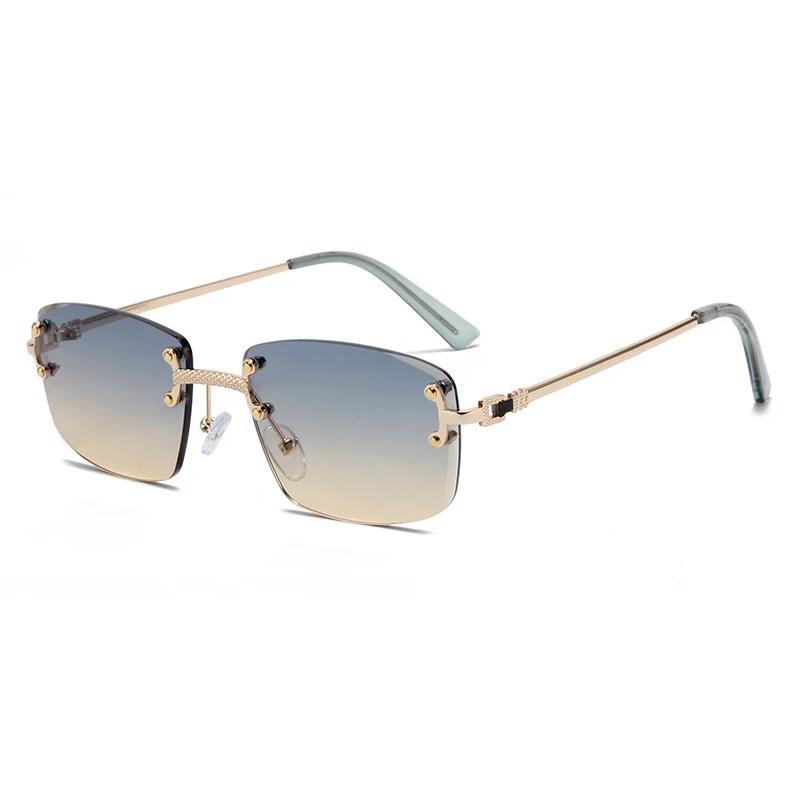 Vintage Rivet Metal Material Rimless Sunglasses Women For Men Square Sun Eyeglasses Punk Luxurious Brand Style Designer Popular Gradient Glasses