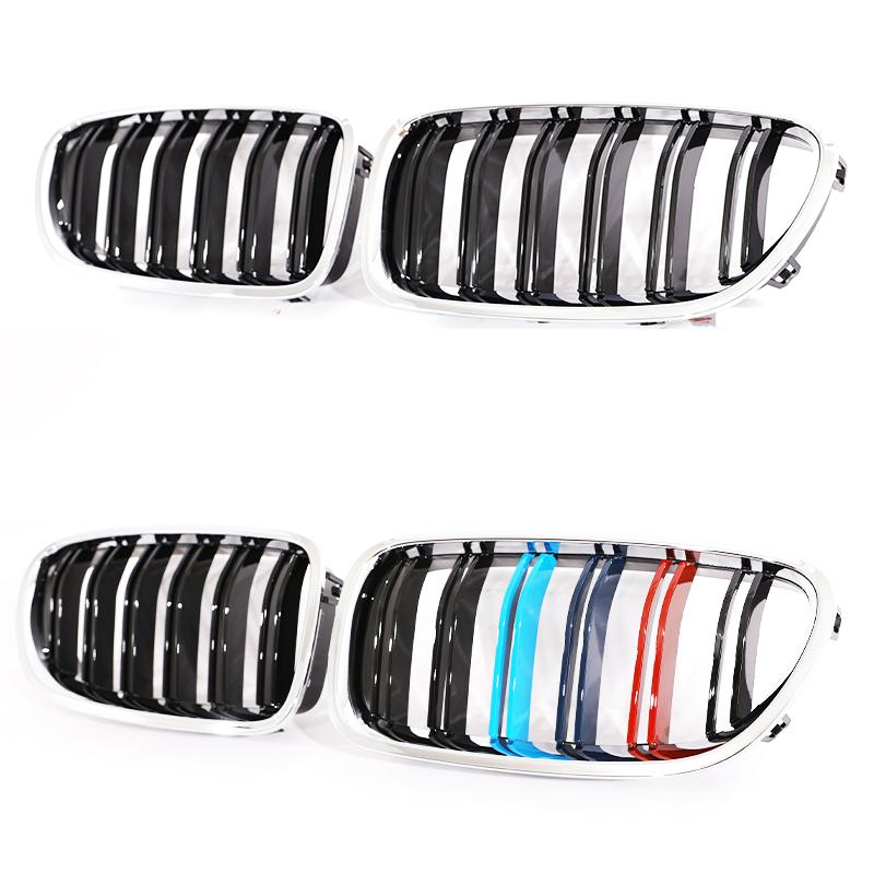 AAAOT1 Silver Chrome Frame Double Slat Kindey Grille Front M Color Racing Grill For BMW 5 Series F10 F11 520i 535i 530i 540i 2010-2017