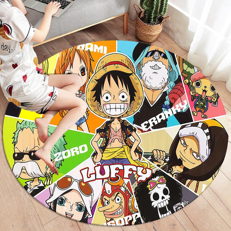 Anime One Piece Round Area Rug Carpet Rug For Living Room Bedroom Sofa Playroom Decor Nonslip Floor Mat