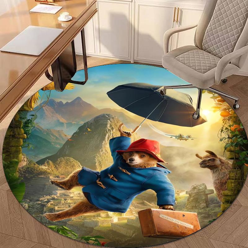 Paddington Bear Printed Round Rug Carpet Chair Rug Area Rug Entryway Doormats,for Office Chair Living Room Bedroom Kitchen Room.