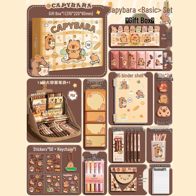 Capybara Souvenir Schreibwaren-Set - Perfektes Geschenk zum Kindertag, Geburtstag oder als Auszeichnung im Kindergarten