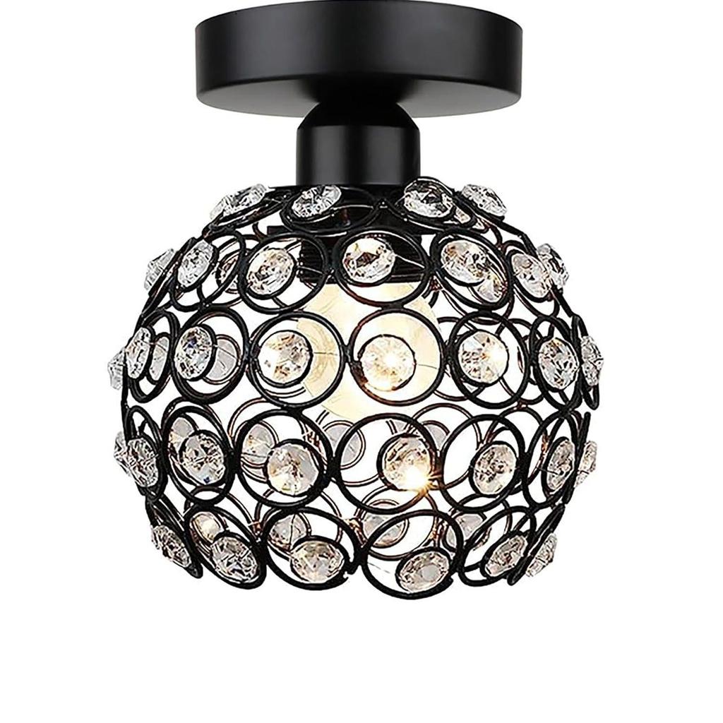 Taklampa i metall med dubbla ringar och kristaller, för hallbelysning, infälld taklampa (Dubbelring Svart)