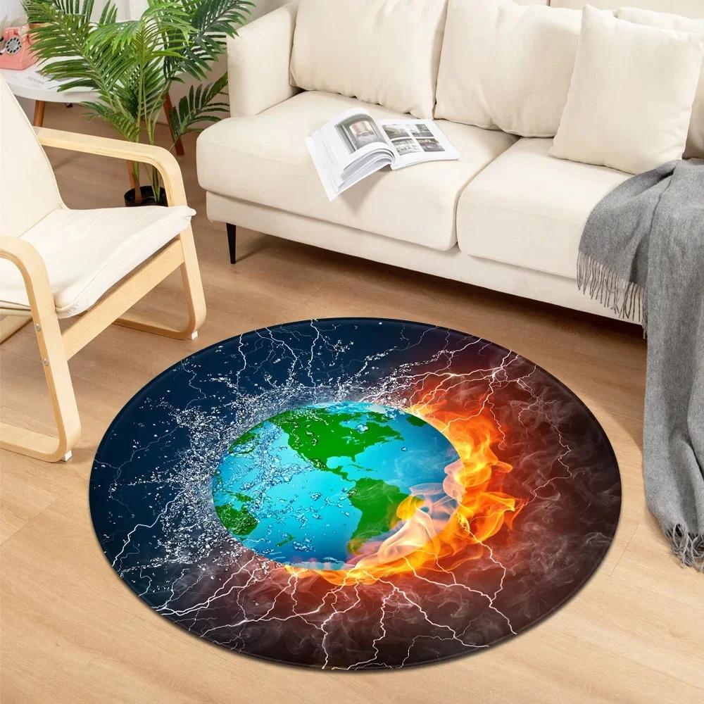 Crystal Velvet Water Fire Round Rug, CD Record Print Non Slip Floor Mat for Living Room, Bedroom, Home Decor, Circle Area Rug