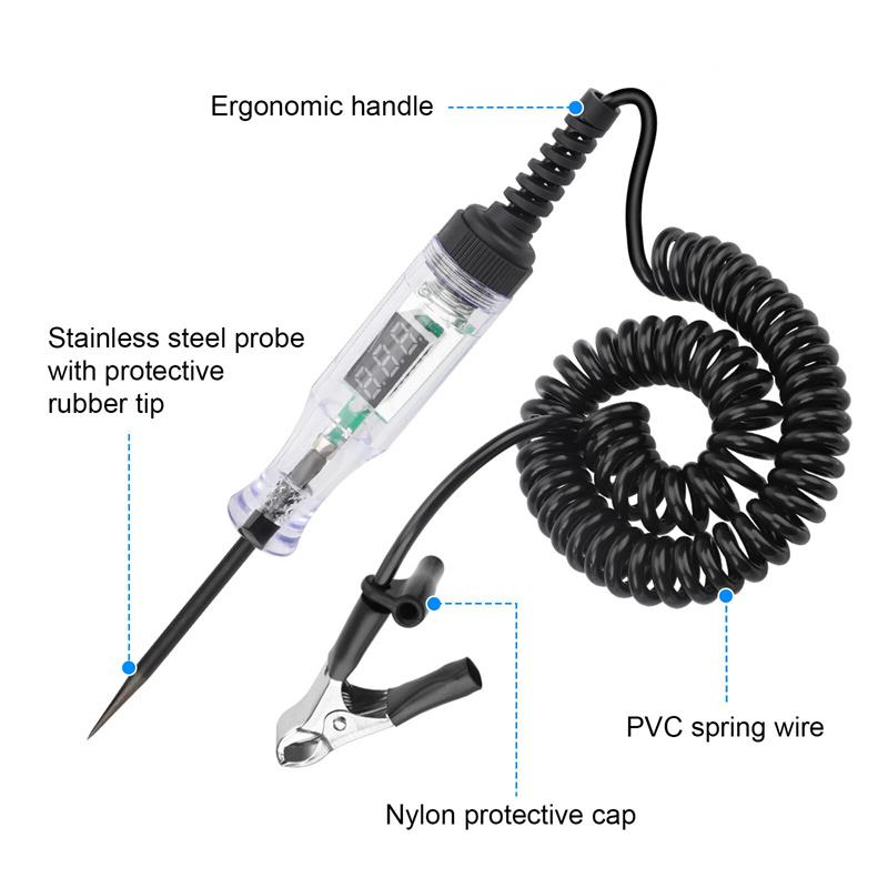 3-120V Automotive Digital Voltage Circuit Tester Voltage Test Long Probe Pen Circuit Detection Diagnosis And Maintenance Tool