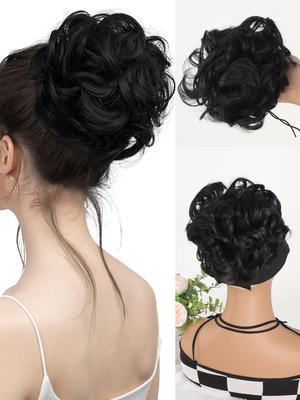 Synthetic Wig  Black Messy Bun Elastic Drawstring Bb Clip Loose Wave Big Curly Bun 8 "short Synthetic Ponytail Extension Bun for Use by Women