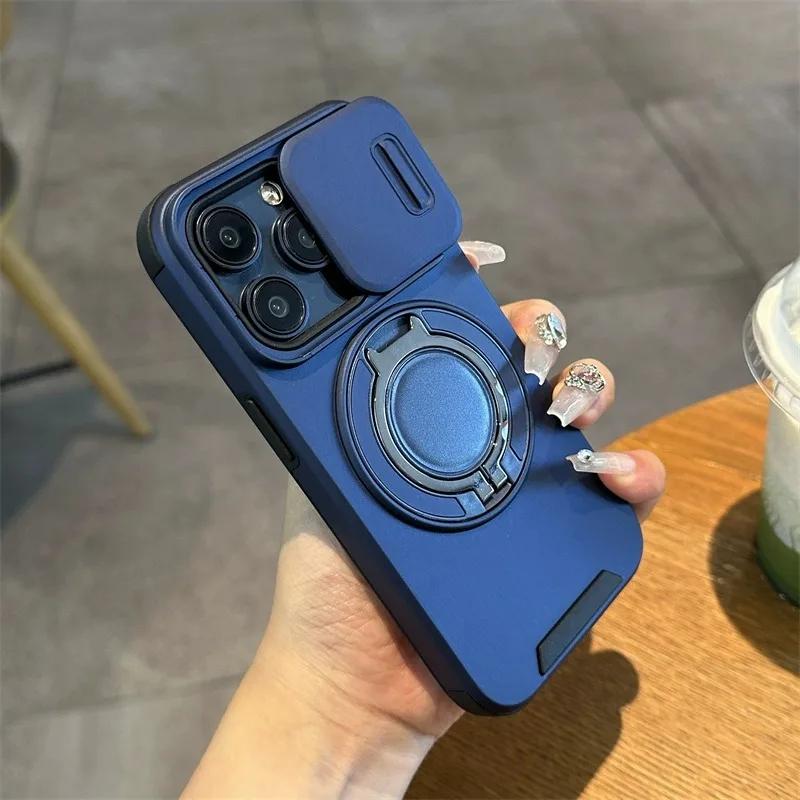 Luxury Magsafe Wireless Charging Case For iPhone 11 16 12 13 14 15 17 Pro Max Plus Magnetic Ring Bracket Camera Protection Cover