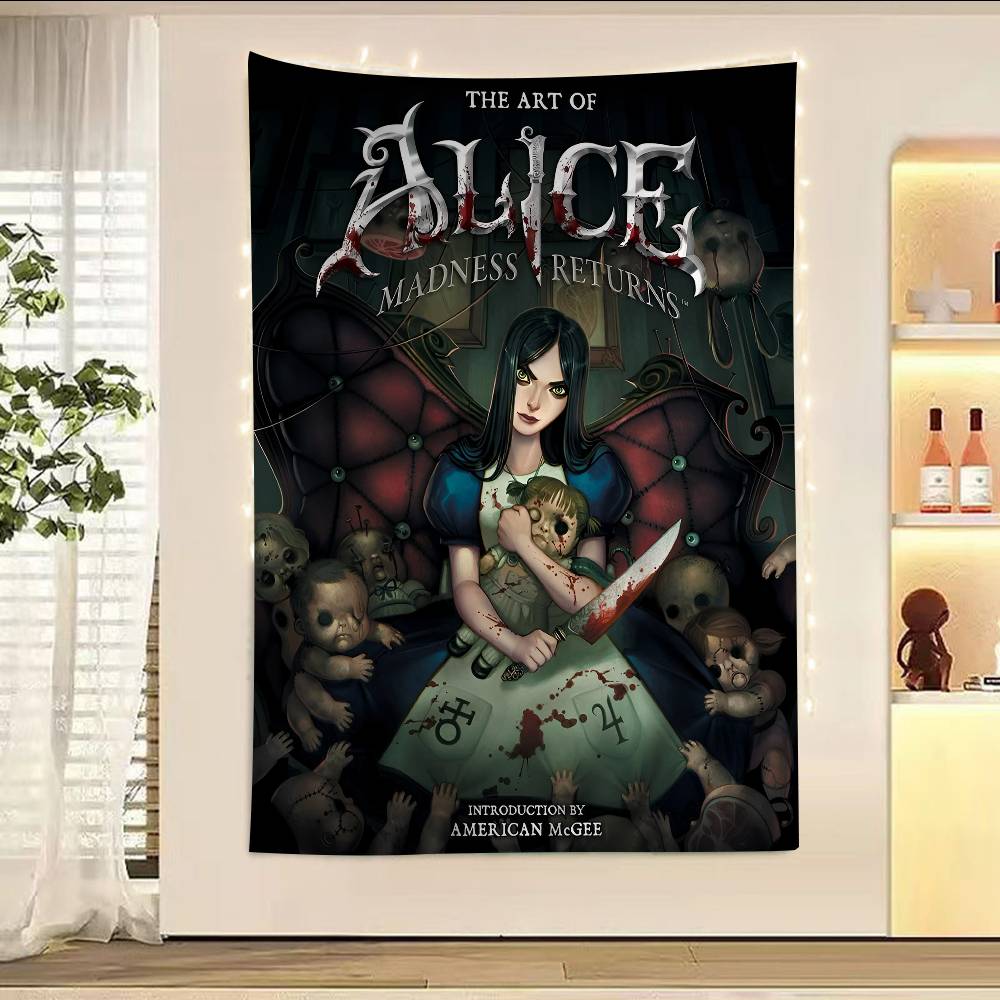 Horror Fantasy Style Game A-AliceS Cartoon Tapestry Art Science Fiction Room Home Decor Wall Hanging Sheets 100X70CM