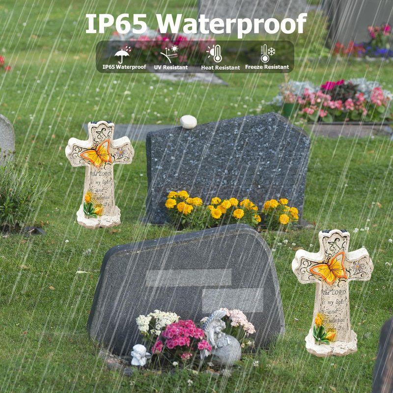 Solar Cross Statue Memorial Angel Wings Dove Butterfly Garden Light Religious Decoration Sympathy Gift For Cemetery Yard Grave