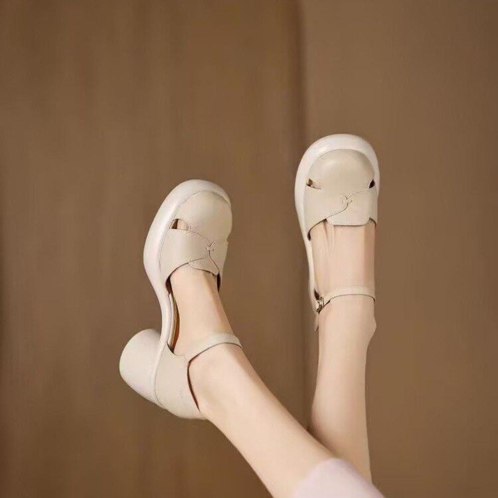 Mote 2025 Motesandaler Dame Lær Pu Rot Firkantet Roma Klovehæler Slides Gummi Lave Sandaler Dame Lave Klovehæler Slides