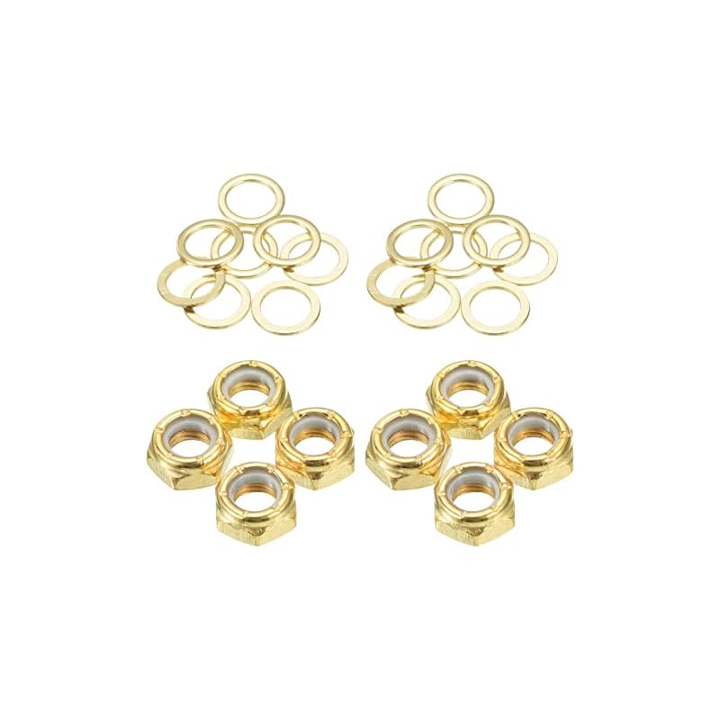 PATIKIL Skateboard Lock Nut Set, 2 Sets, 5/16 Skateboard Truck Axle Washer Spacer Hardware Repair Kit for Longboard Cruisers, Gold