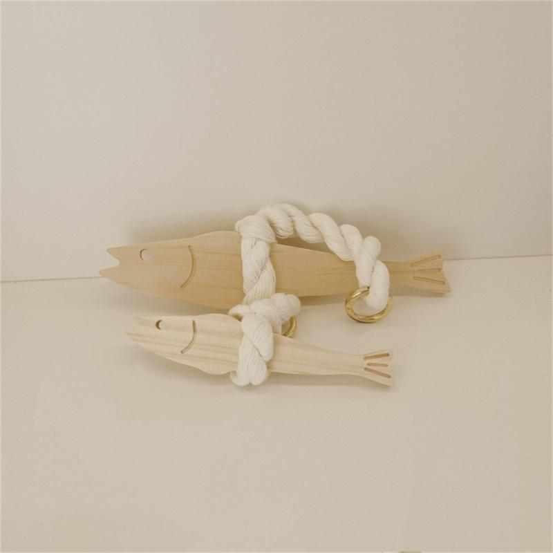 Handcrafts Wooden Fish Door Chimes Hanging Ornament with Bells Door Pendants for Home Office Decoration Wall Art Decors