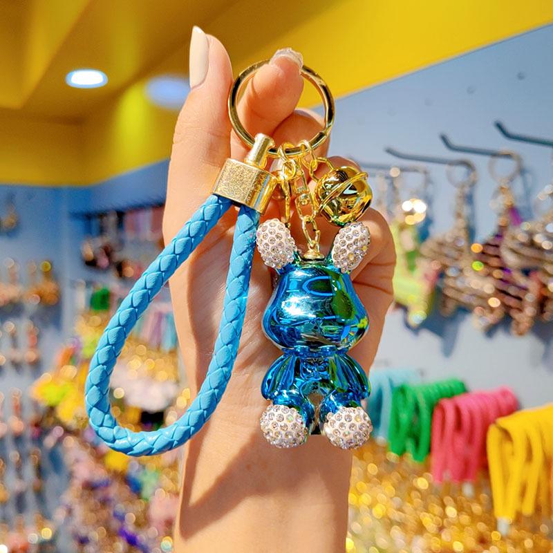 Portachiavi Coniglio Cartone Animato Galvanizzato Strass Femminile Gradiente Coniglietto Studente Ciondolo Borsa Scuola Portachiavi