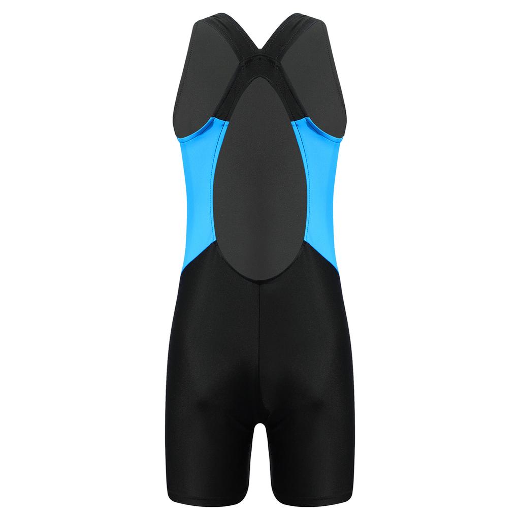 Girls Swim Bodysuit One Piece Swimwear Round Neck Sleeveless Open Back Print Short Jumpsuit Pool Beach Wear