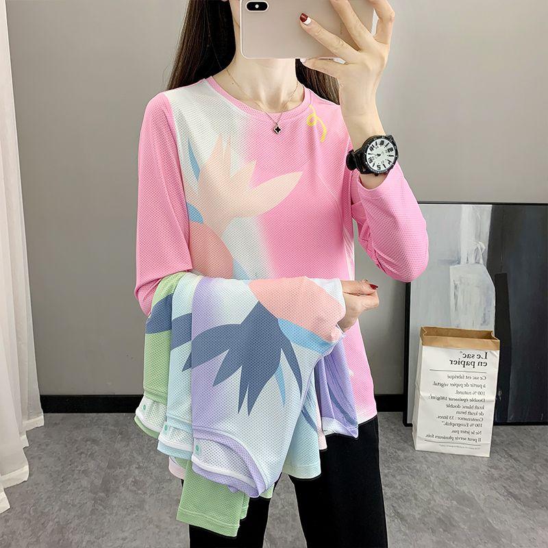 Ice Silk Quick Dry Long Sleeve T-Shirt Women Breathable Elastic Slim Base Top Outdoor Running Casual Tee