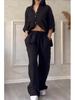 2026 Women's Solid Color Long-Sleeve Shirt & Wide-Leg Pants Set