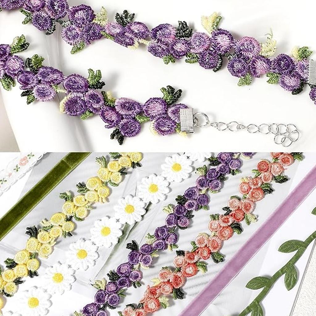Pack of 8 Customizable Combination Necklace Set for Women Girls Mix and Pair Floral Designs Vintage Inspired