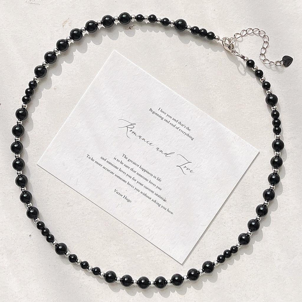 Vintage High Quality Natural Black Agate Design Sweater Chain Necklace Collarbone Chain Women