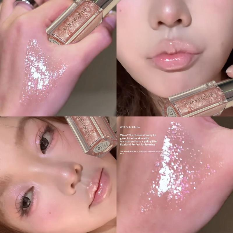 Herorange Clear Watery Lip Glaze Sparkling Mirror Lip Gloss Fine Shimmer For Plump Juicy Lips Watery Glaze Hydrating Lips