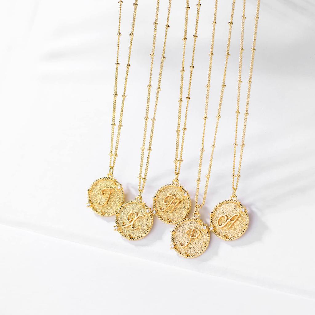 MTMY Layered Initial Necklace Set Gold CZ Initial Pendant 14k Plated Dainty Paperclip Link Chain Choker Personalized Jewelry Birthday Gift for Women T