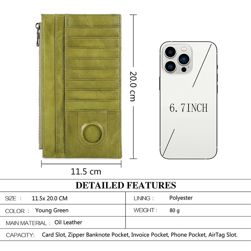 Buy Genuine Leather Women Airtag Card Holder Wallet for 6.7 Inch Phone ...