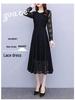 Women's Plus Size Black Lace A-line Long Skirt Dress - Spring/Summer 2026, New Style, Long Sleeve, Elegant Fit