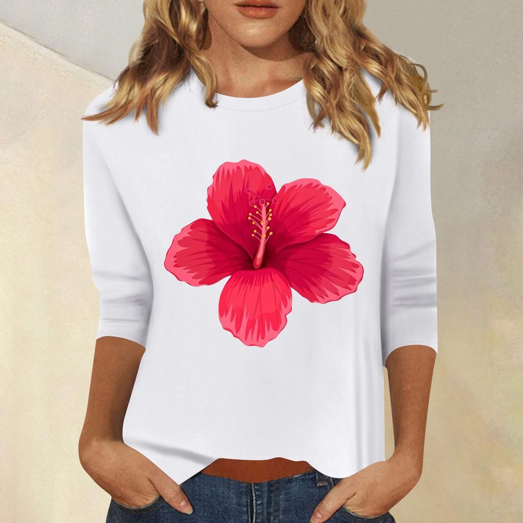 Damenmode, lässig, bedruckt, sieben Ärmel, Rundhalsausschnitt