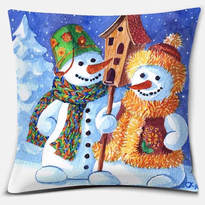 Cute Christmas Snowman Square Pillowcase Home Decoration Car Sofa Cover Anime Body Pillow  Outdoor Pillow Covers