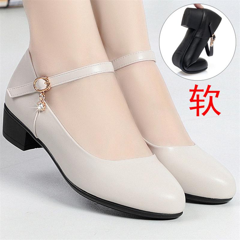 Autumn Women Fashion Sweet Comfort Buckle Strap Square Heel Pumps Casual Black Leather Office High Heel Shoes
