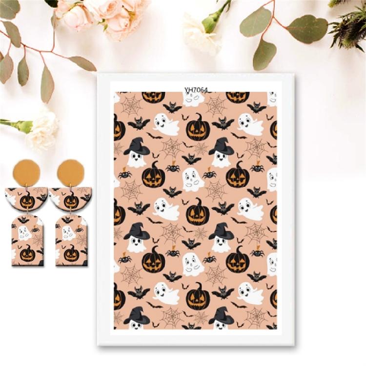Halloween Water Soluble Stickers, Clay Transfer Paper Water Soluble Clay Transfer Sheet for Clay Earrings Jewelry Making
