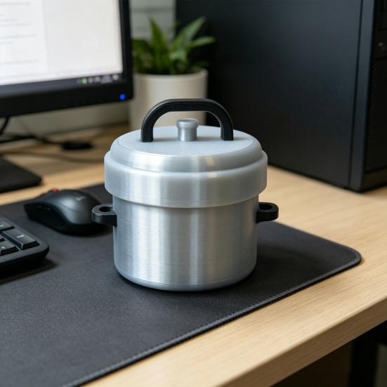 Miniature Pressure Cooker Model 3D Printed Tiny Cookware Ornament with Decompression Button Stress Relief Fidget Toy for Office Desk Decor