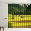 Farm Scenery Shower Curtain Set Retro Vintage Wooden Farmhouse Straw Stack Cute Sheep Bathroom Screen Garden Decor Wall Covering