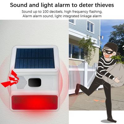 Alarme Lumineuse Sonore Solaire à Induction Infrarouge Anti-interférences IP65 Étanche Signal d'Alarme Sonore et Lumineuse Solaire avec Détecteur de Mouvement pour Maison Ferme