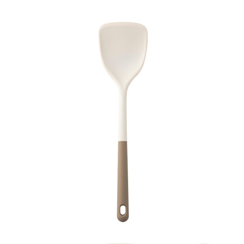 Heat-Resistant Silicone Kitchenware Set: Spatula, Soup Ladle, Slotted Spoon, Rice Spoon, Frying Pan Scraper, Oil Brush, and Flour Grabber.