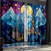 2pcs Stained Glass Mural Curtains with Church Star Design, Thermal Insulated, Semi-Transparent Polyester Drapes for Living Room