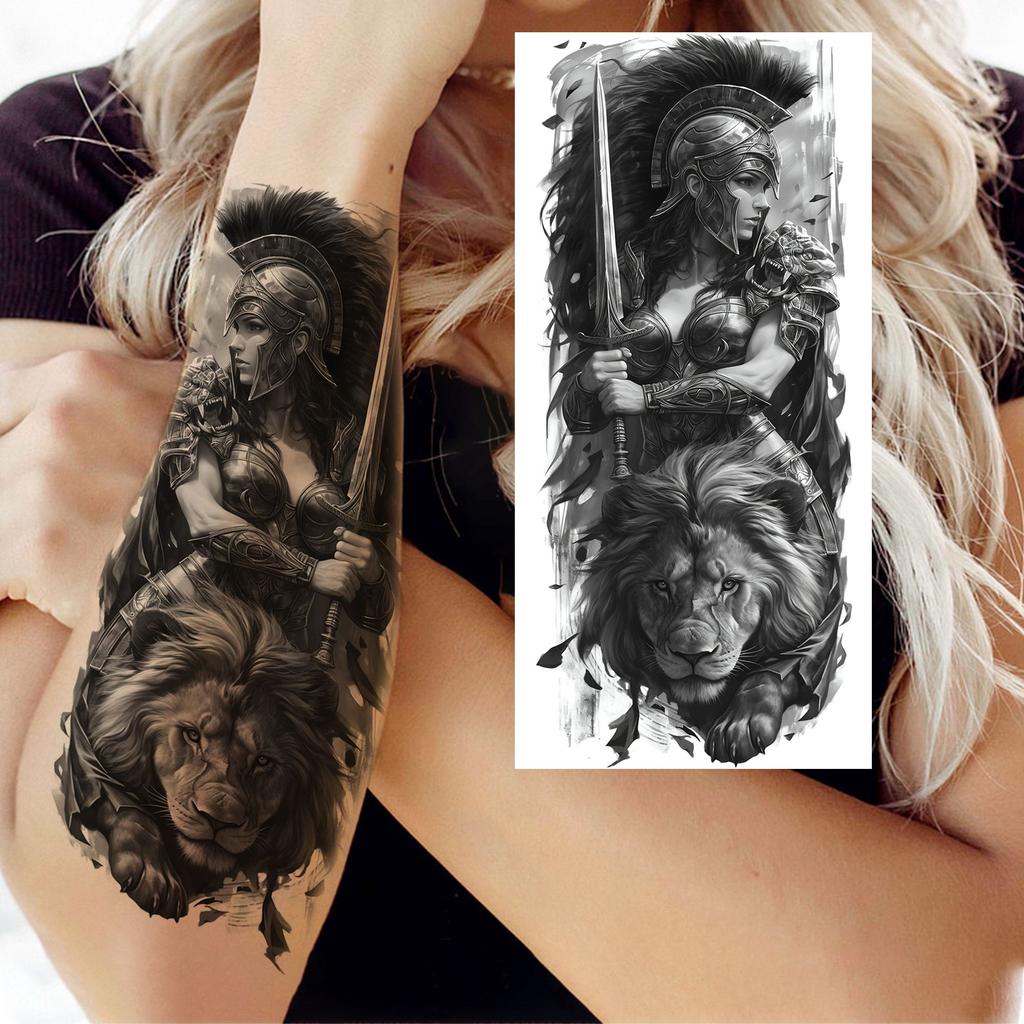 1 Sheet Warrior Gladiator Temporary Tattoos For Men Women Spartan Hero Tatoos Waterproof Realistic Fake Body Arm Tattoo Stickers