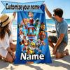 Asciugamano da Spiaggia Personalizzato con Nome e Stampa PAW Patrol, per Viaggio Campeggio Festa in Spiaggia Decorazione Casa, Regalo di Compleanno per Famiglia e Amici