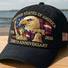 USA 250th Anniversary Cap with Eagle Print, Unisex, Adjustable, Washed Cotton, Trucker Cap, Outer Visor, Baseball Cap