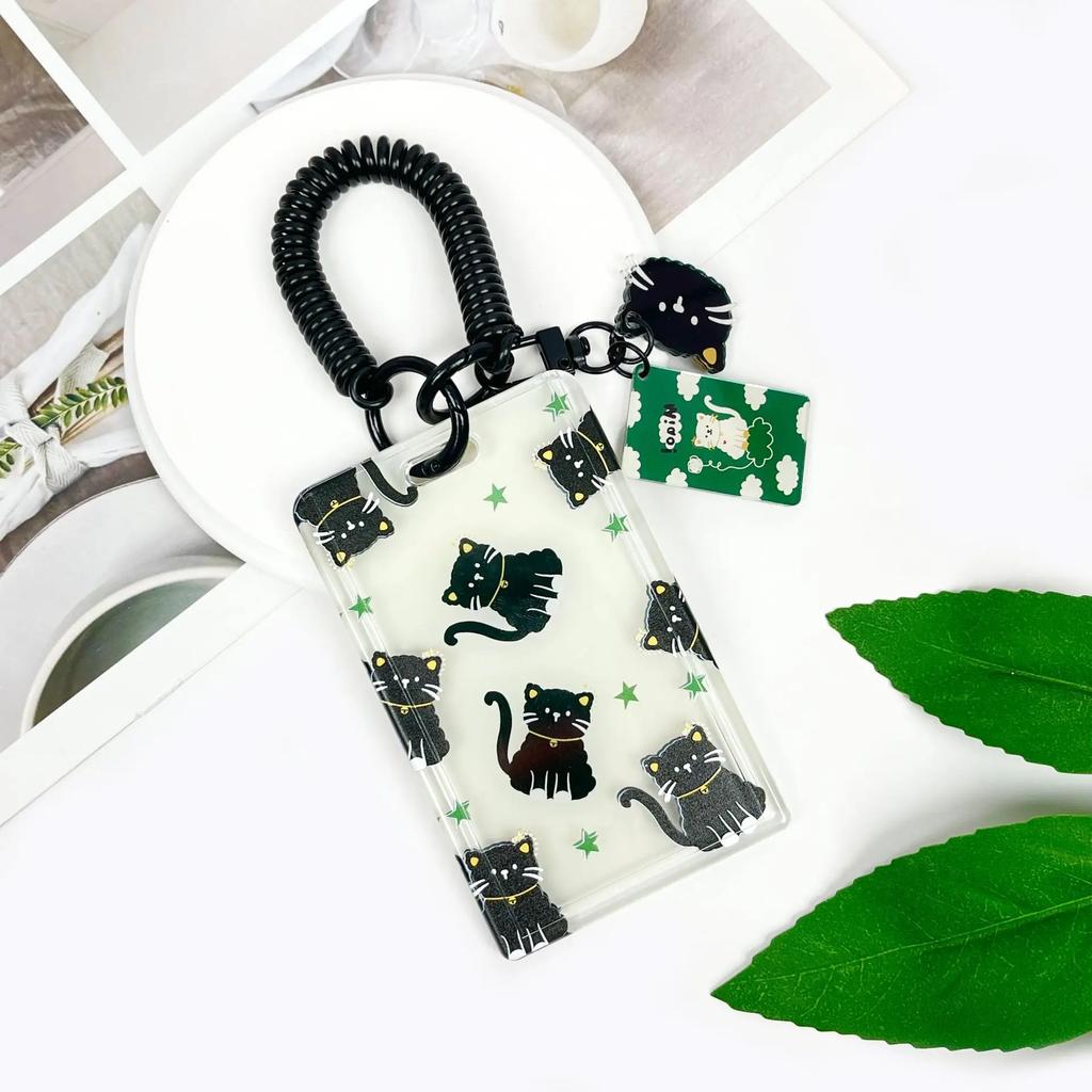 Cute Cartoon Cat ID Card Holder Portable Student Subway Bus Card Slide Cover Protective Case Kawaii Girl Kpop Photo Card Holder