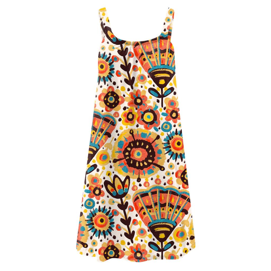 O Neck Sleeveless Sundress Lace Up Bohemian Cover Up Plus Size Hollow Out Print Dress Para Mujer Summer Dresses Woman 2025